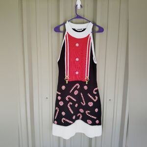 Women's Juniors Red Black White Candy Canes Christmas Midi Dress Size Small